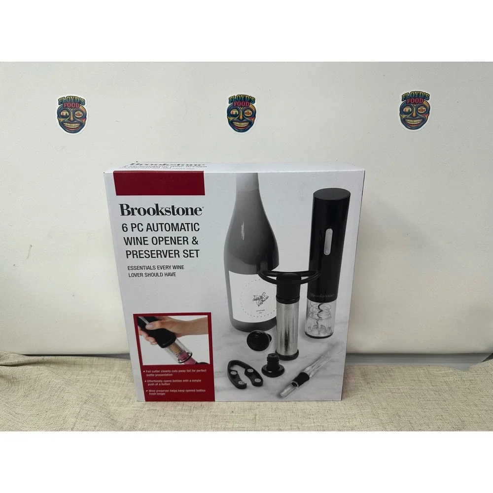 Brookstone 6 Piece Automatic Wine Opener Preserver Cordless Electric Foil Cutter